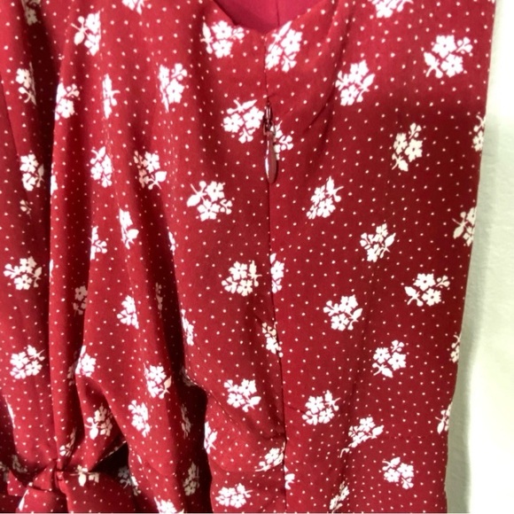 Burgundy Front Knotted Floral Side Zip Fit & Flare Dress Cottagecore - Picture 6 of 6